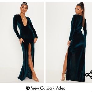 Pretty little thing green velvet dress